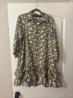 Floral Ruffle Mini Dress - Black Multi